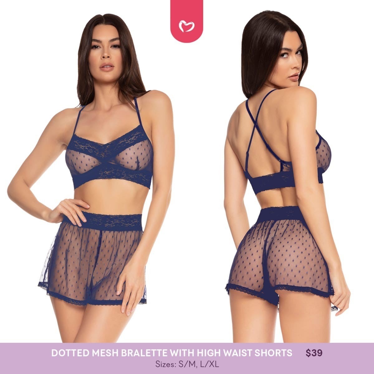 Bralette de malla de lunares con pantalones cortos de cintura alta